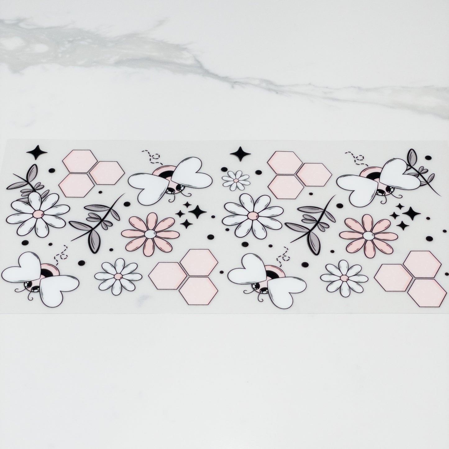 UVDTF pink bee hives cup wrap, permanent, waterproof, easy to apply
