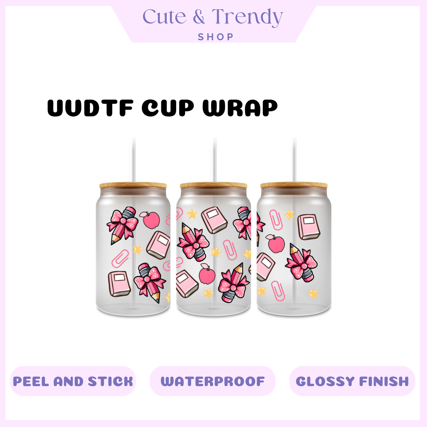School Books Pencil UVDTF Wrap for 16oz Cups Double sided