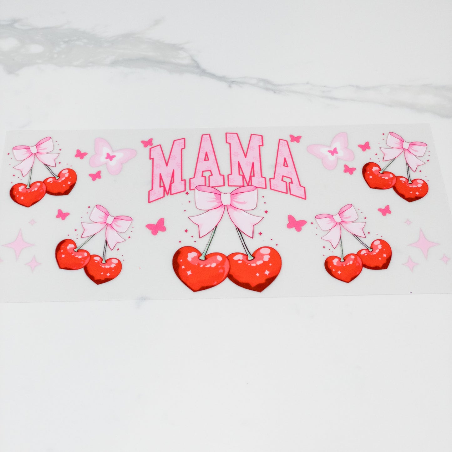 Uvdtf MAMA cherry valentine diy wrap to personalize cups, permanent, waterproof, easy to apply