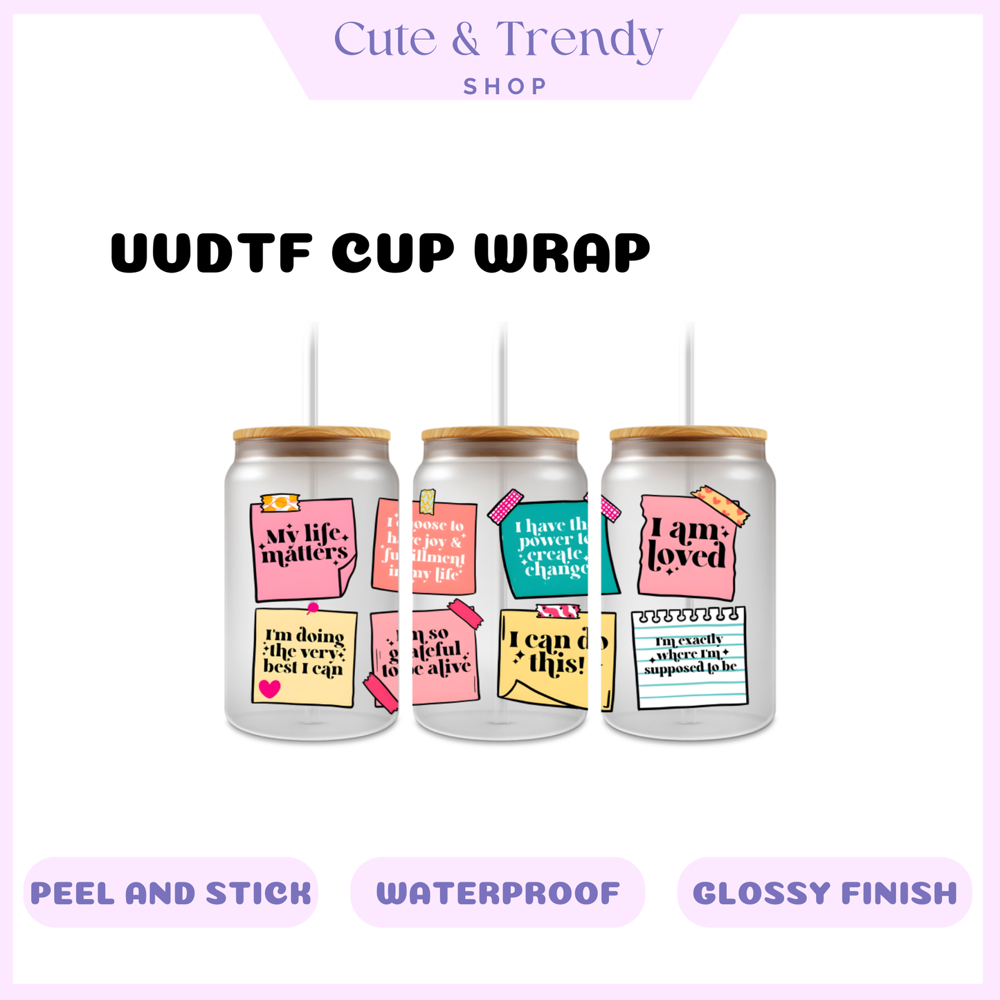 Sticky note reminders UVDTF cup wrap 16oz