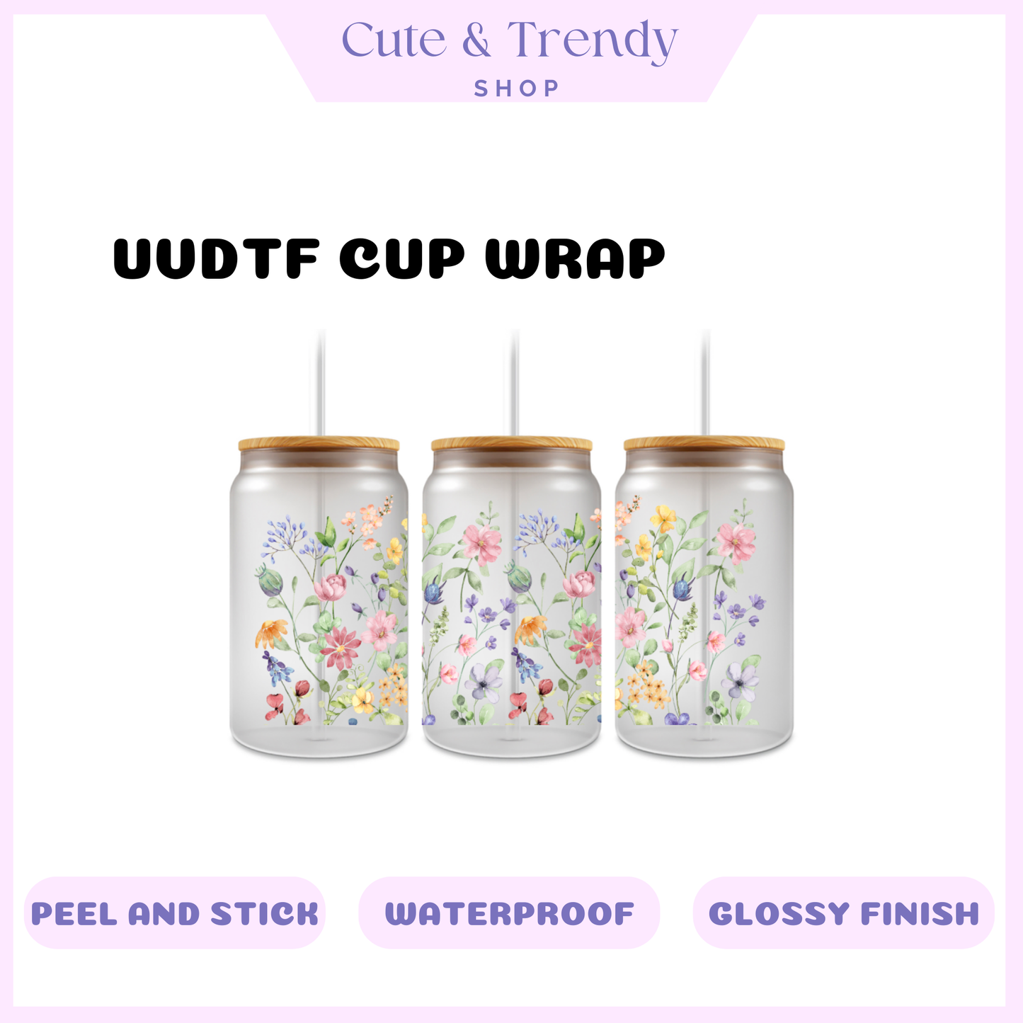 Yellow Lavender Spring flowers UVDTF Wrap for 16oz Cups Double sided