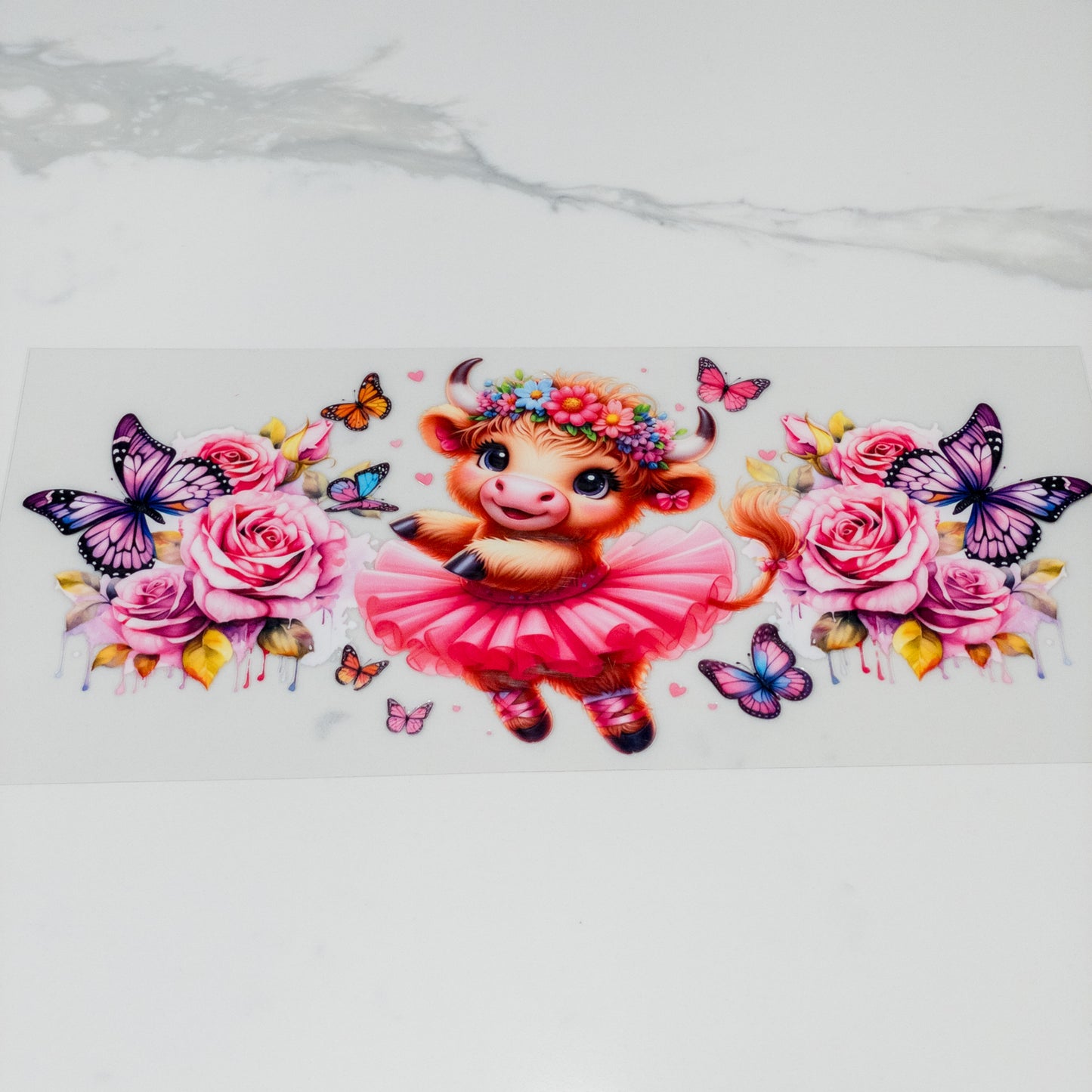 Uvdtf pink purple highland ballerina diy wrap to personalize cups, permanent, waterproof, easy to apply