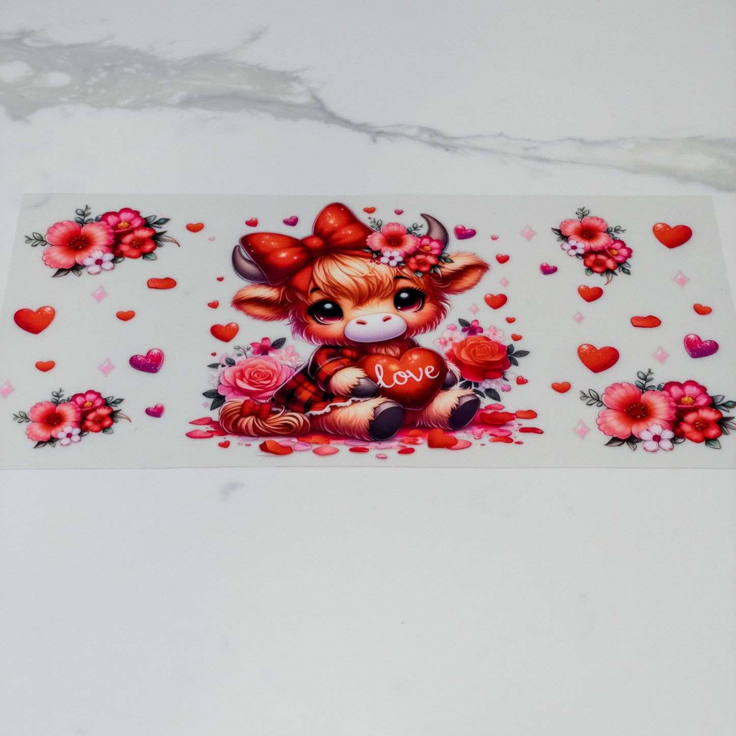 Uvdtf valentine love highland diy wrap to personalize cups, permanent, waterproof, easy to apply