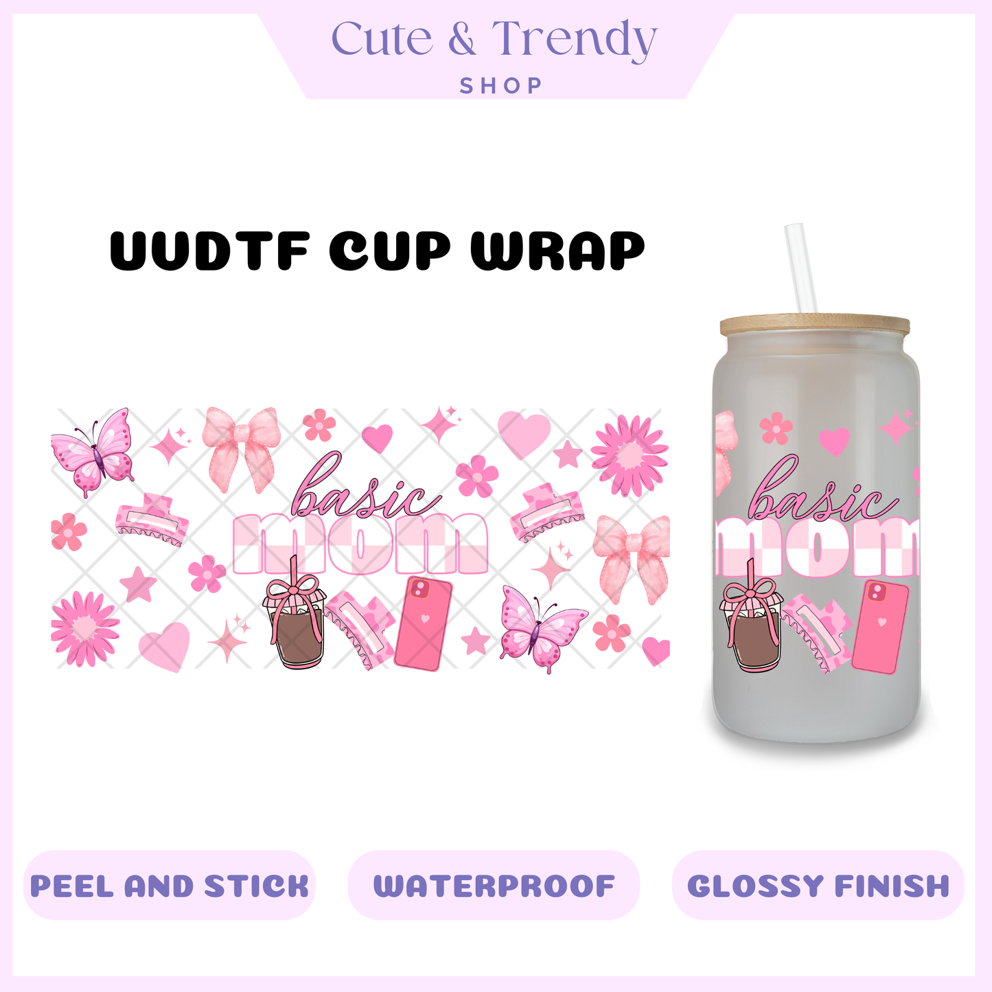Basic mom UVDTF diy cup wrap, permanent sticker, waterproof, easy to apply