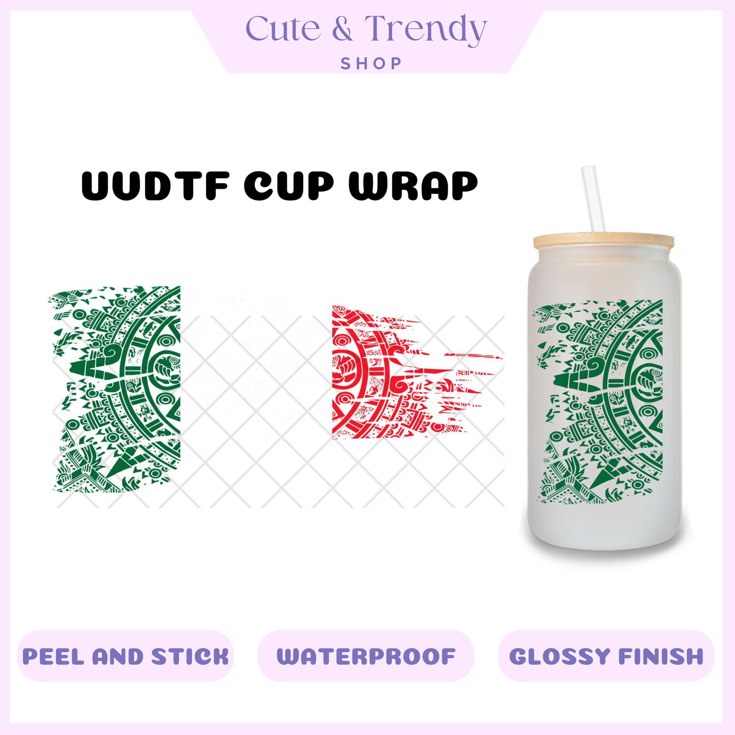 Mexico Flag Hispanic UVDTF Cup Wrap Double Sided