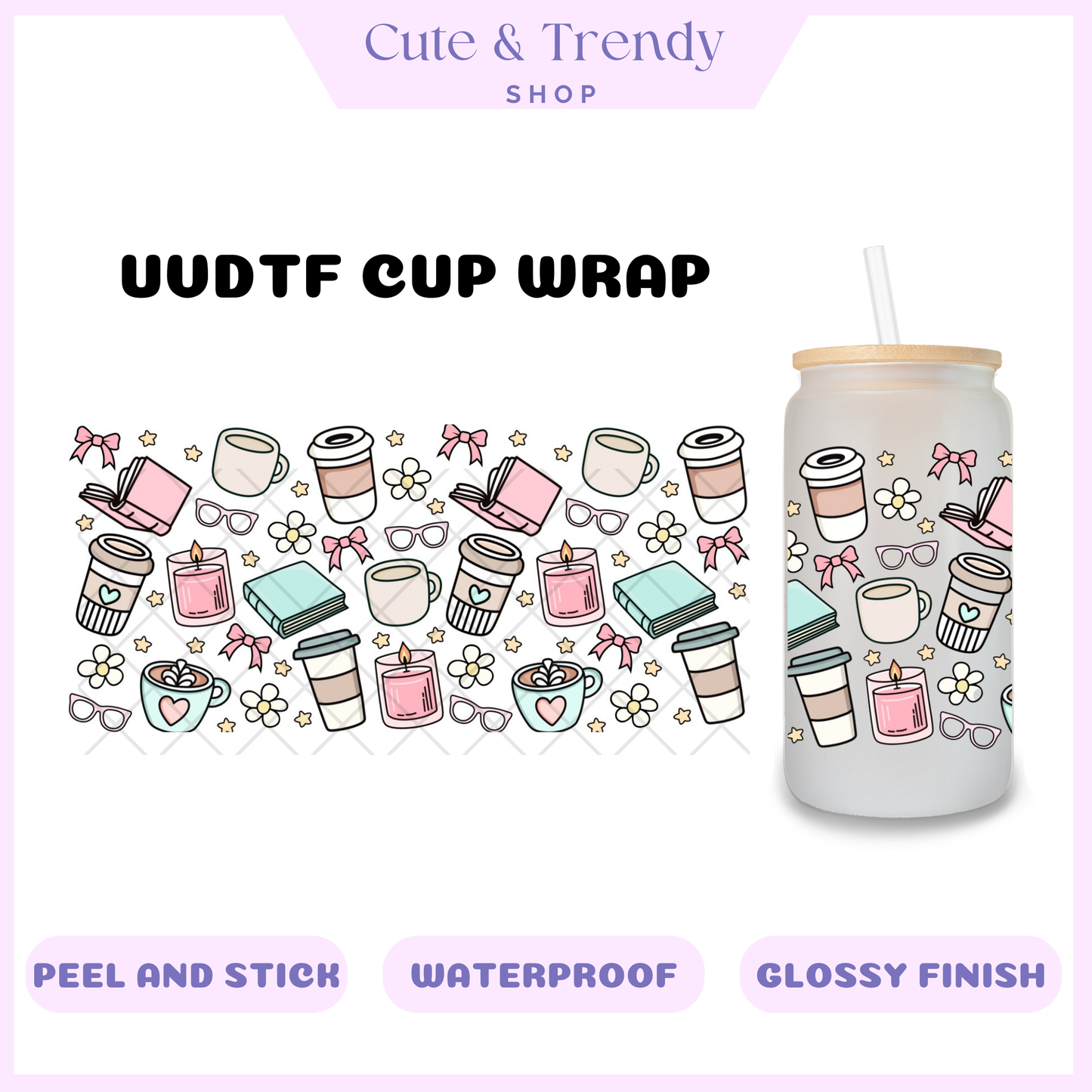 UVDTF school girly cup wrap, permanent, waterproof, easy to apply