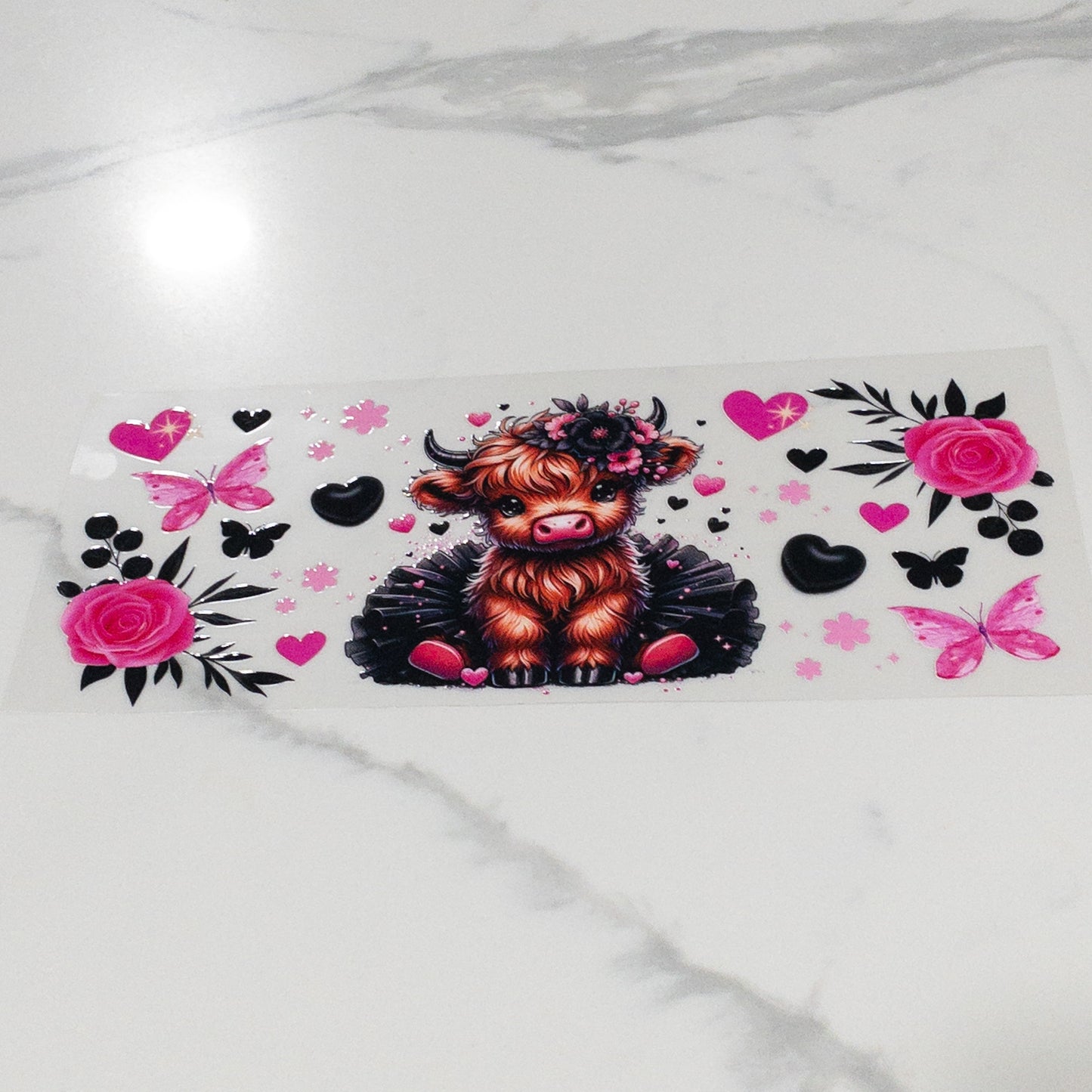 HIghland Pink black Cows permanent uvdtf for 16oz cups