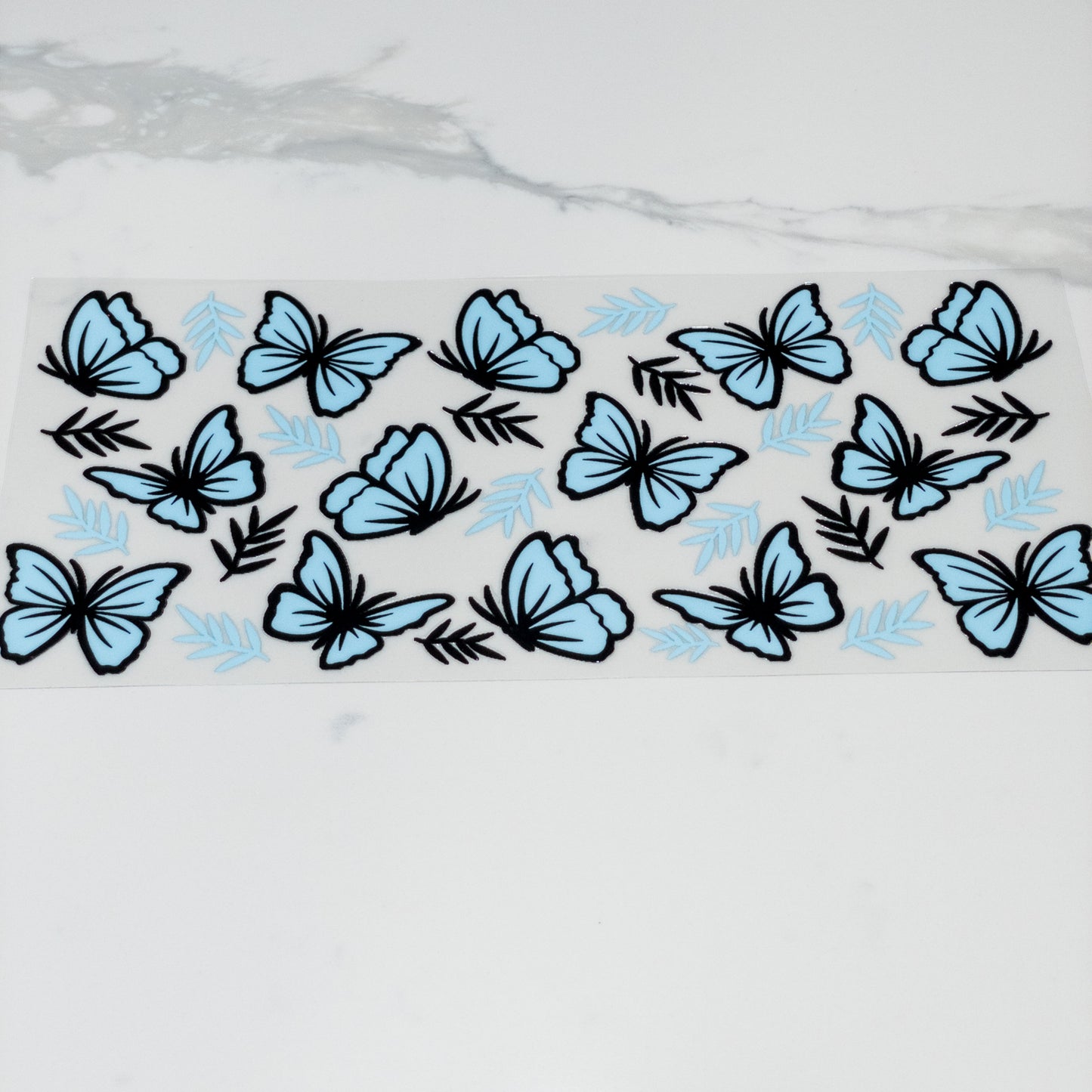 Uvdtf blue butterfly diy wrap to personalize cups, permanent, waterproof, easy to apply