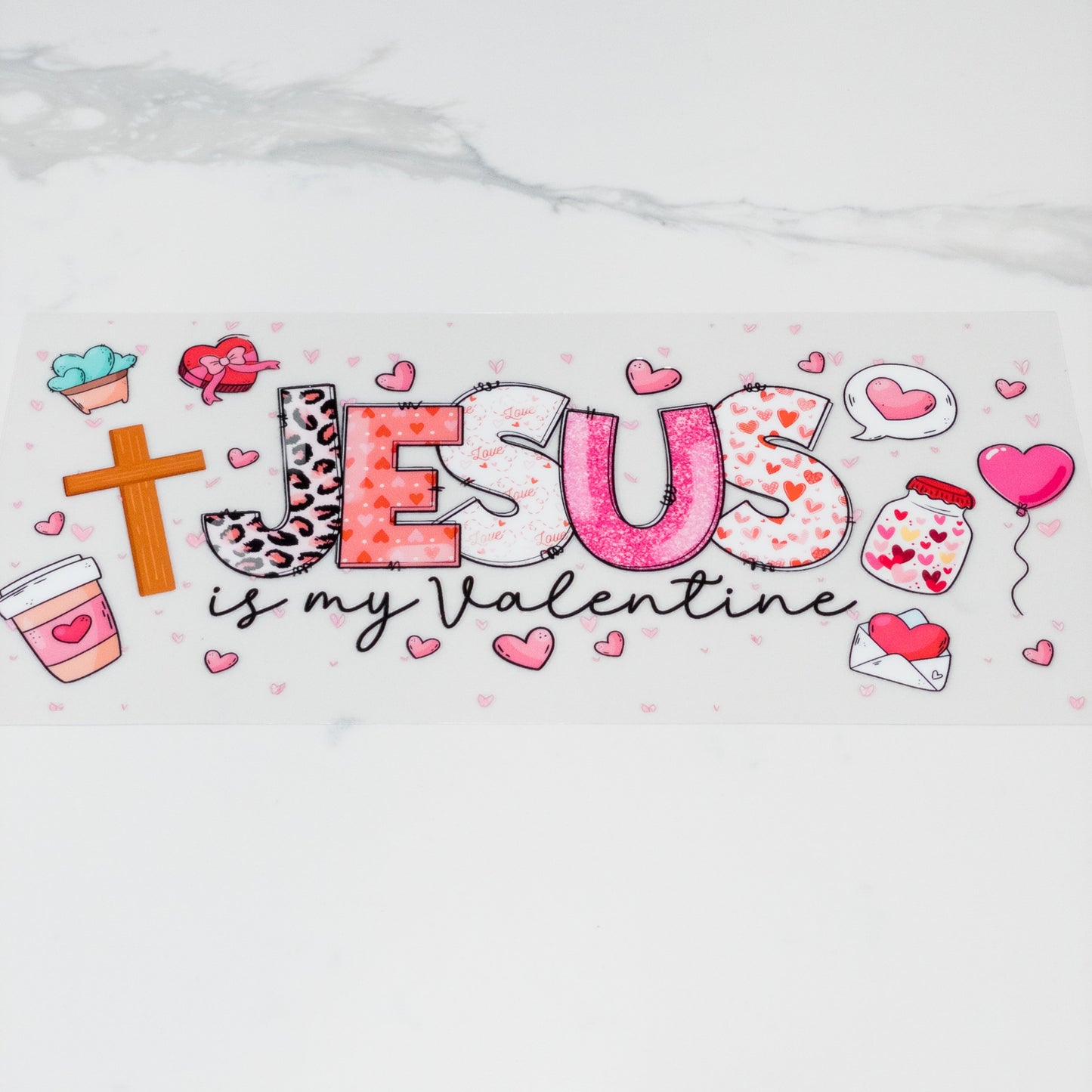 UVDTF Jesus Valentine cup wrap, permanent, waterproof, easy to apply