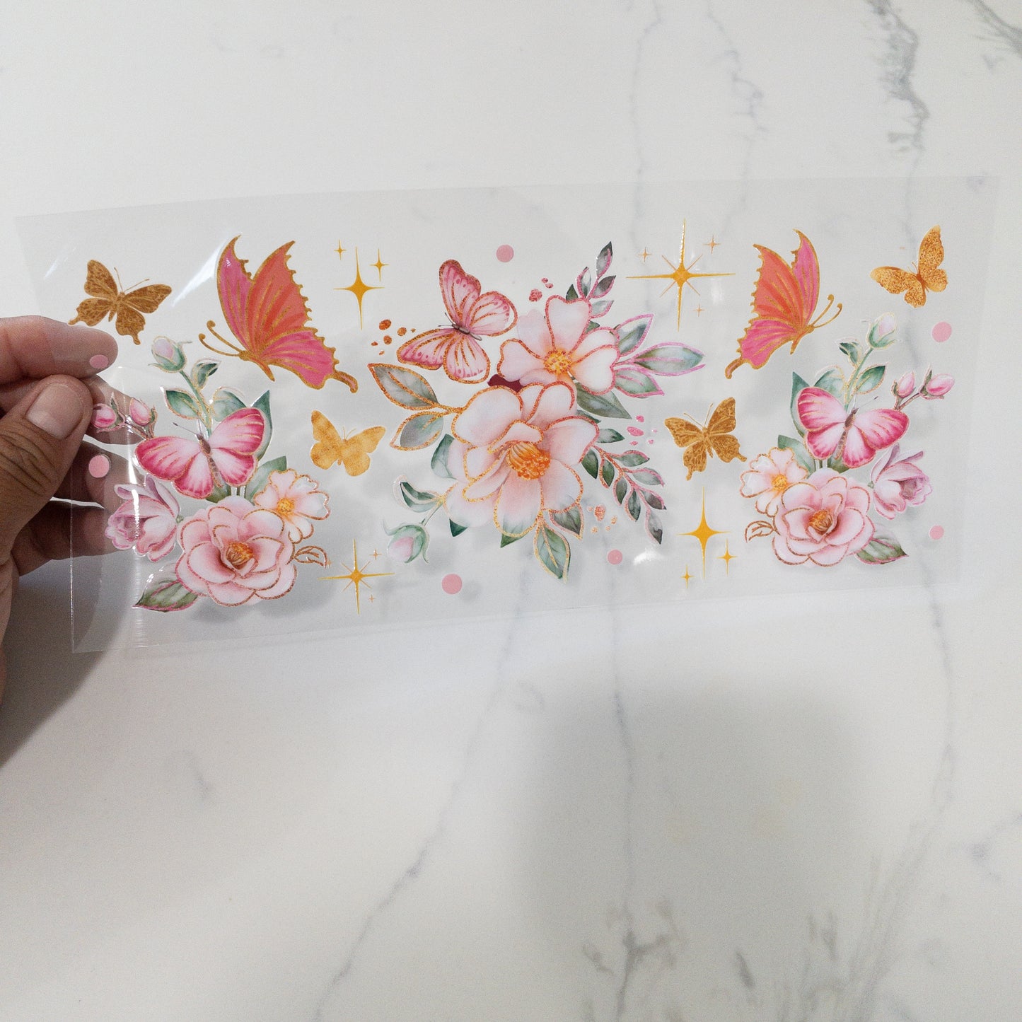 BUTTERFLY PINK FLORAL UVDTF Wrap for 16oz Cups