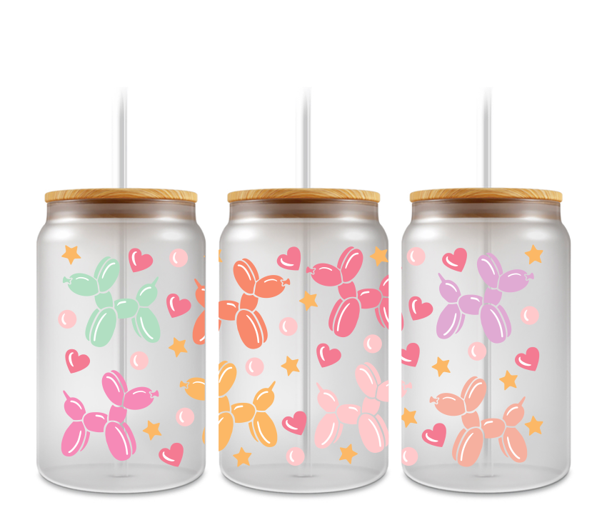 Colored Balloon dogs Hearts UVDTF Wrap for 16oz Cups Double sided