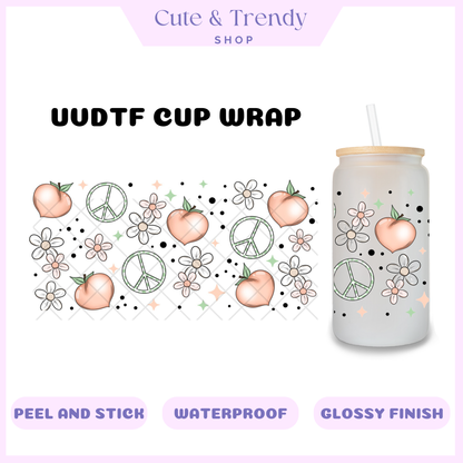 UVDTF Peach Spring Peace DIY Wrap to personalized cups, permanent, waterproof, easy to apply