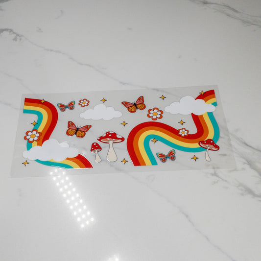 Rainbows Wavy Retro Butterfly UV DTF Cup Wraps