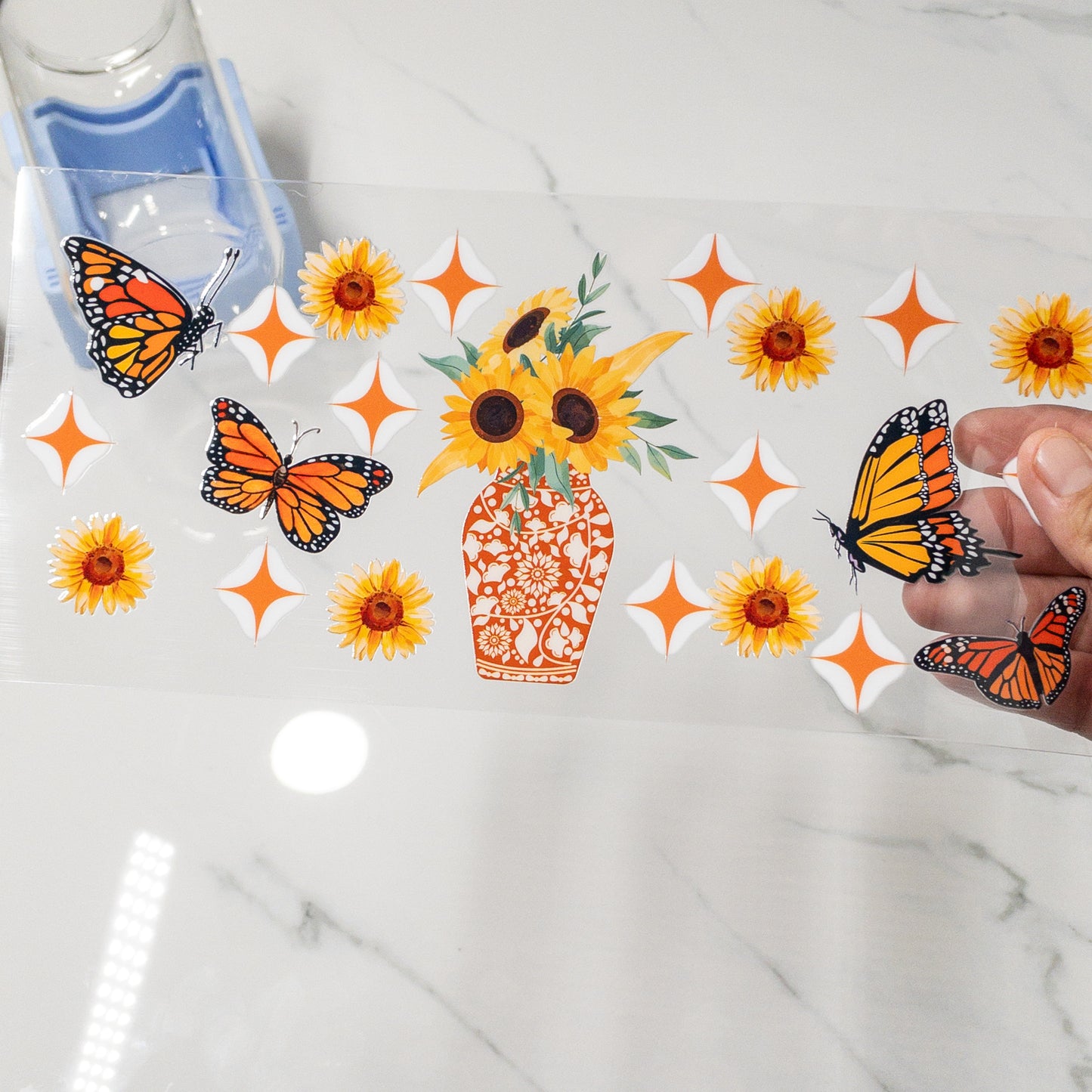 Barro monarch butterflies sunflower UVDTF Wrap for 16oz Cups HISPANIC