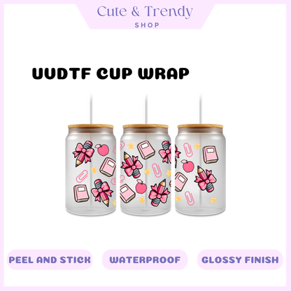 School Books Pencil UVDTF Wrap for 16oz Cups Double sided