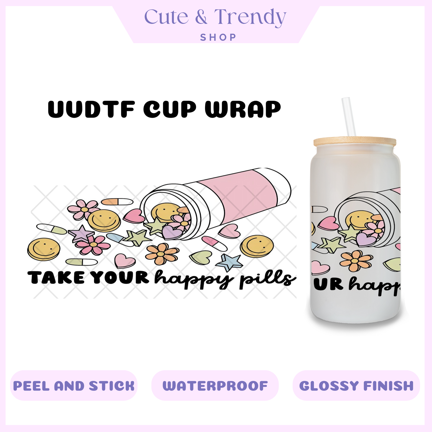 UVDTF mental health cup wrap, permanent, waterproof, easy to apply