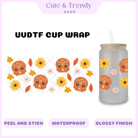 FALL FLORAL SUGAR SKULL UVDTF CUP WRAP FOR 16OZ CUPS