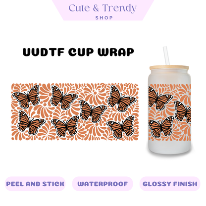 Talavera Mariposa Monarca Butterfly UVDTF Wrap for 16oz Cups HISPANIC