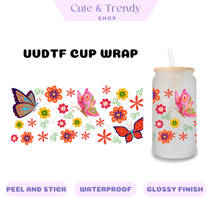 Butterfly Retro colors UVDTF Wrap for 16oz Cups HISPANIC