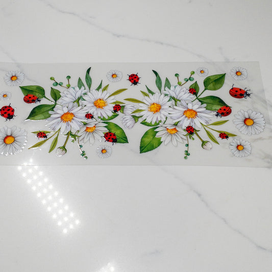 FLORAL ladybugs white floral for Cups UV DTF Wraps