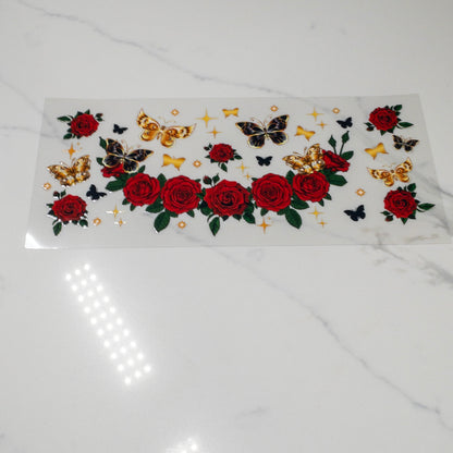 BUTTERFLY  red rose chain UVDTF Wrap for 16oz Cups