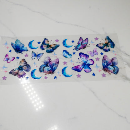 BUTTERFLY  PURPLE BLUE UVDTF Wrap for 16oz Cups