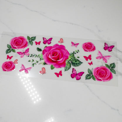 BUTTERFLY PINK ROSE UVDTF Wrap for 16oz Cups