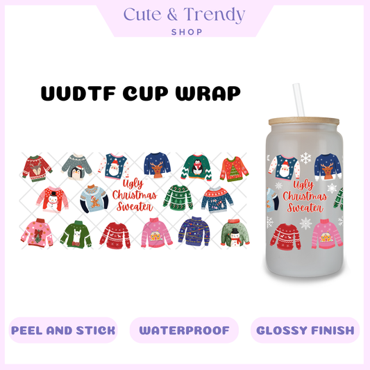 UGLY SWEATER WEATHER CHRISTMAS SEASON UVDTF CUP WRAP FOR 16OZ CUPS