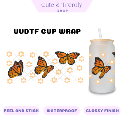 BUTTERFLY MONARCH UVDTF Wrap for 16oz Cups