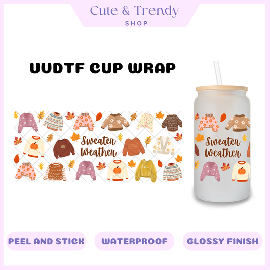 SWEATER WEATHER FALL SEASON UVDTF CUP WRAP FOR 16OZ CUPS