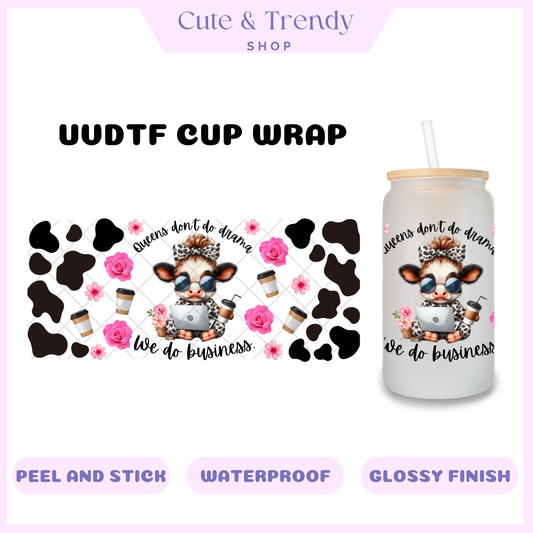 HIGHLAND COW PINK BUSINESS UVDTF CUP WRAP FOR 16OZ CUPS