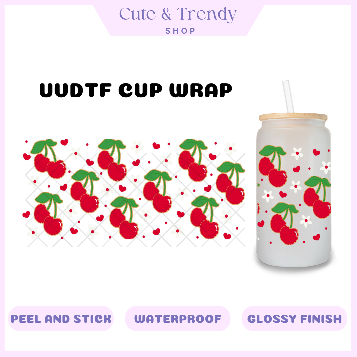 UVDTF Cherry Valentine DIY Wrap to personalized cups, permanent, waterproof, easy to apply