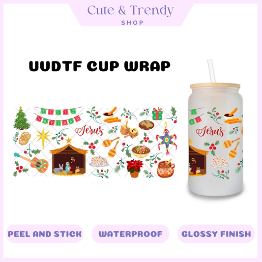 NAVIDAD CHRISTMAS JESUS HISPANIC UVDTF CUP WRAP FOR 16OZ CUPS