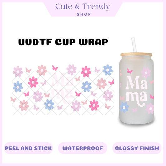 UVDTF Spring Floral Mama DIY Wrap to personalized cups, permanent, waterproof, easy to apply