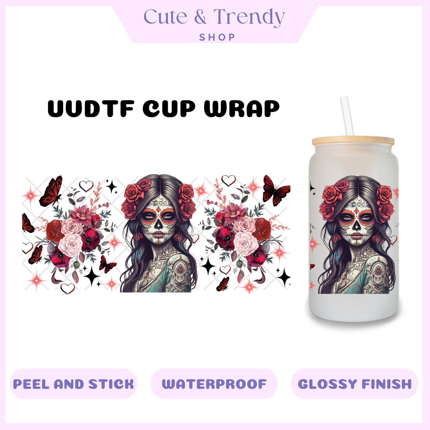 HALLOWEEN CATRINA LATINA WOMAN UVDTF CUP WRAP FOR PERSONALINZED CUPS