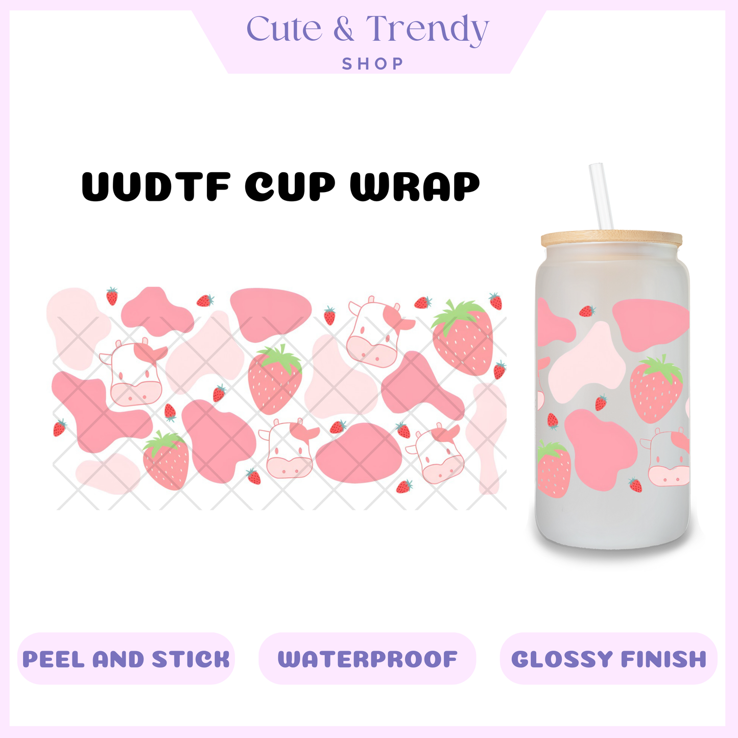 UVDTF cow print cup wrap, permanent, waterproof, easy to apply