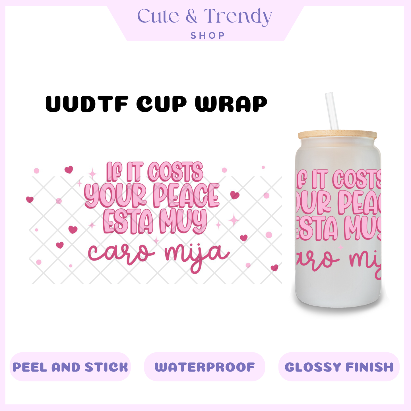 UVDTF Reminders Quotes Spanish DIY Wrap to personalized cups, permanent, waterproof, easy to apply