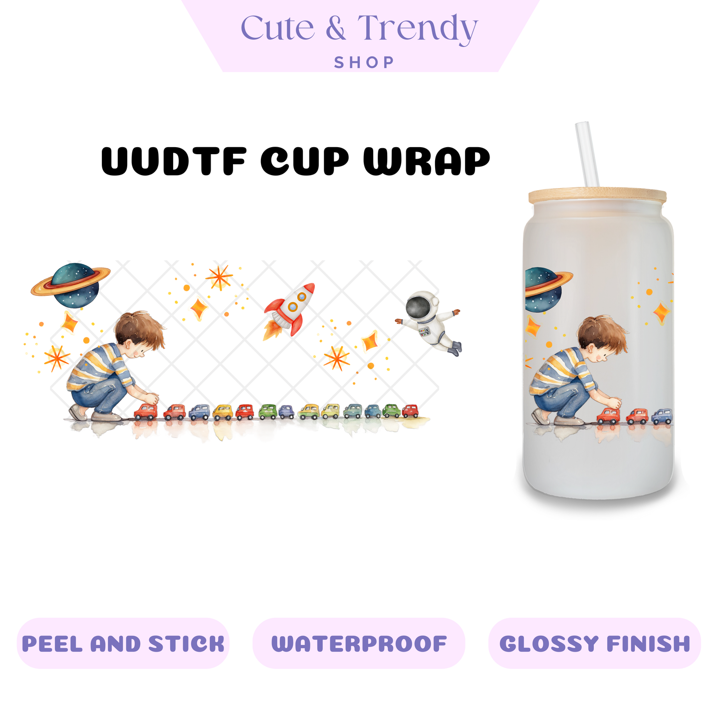 Autism Boy Train UVDTF wrap for 16oz cup