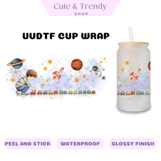 Autism Boy Train Space UVDTF Wrap for 16oz Cups