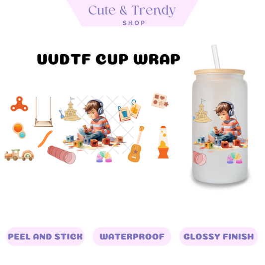 Autism Boy with Toys UVDTF Wrap for 16oz cups