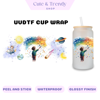 Autism Space Rainbow UVDTF Wrap For 16oz cups