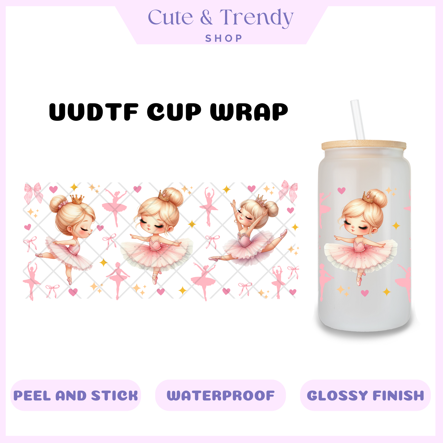 Pink Blond Ballerina UVDTF Wrap for 16oz Cups Double Sided