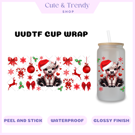 Highland Red Christmas UVDTF Wrap for 16oz Cups Double Sided