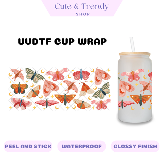 BUTTERFLY CORAL VINTAGE MOTHS UVDTF Wrap for 16oz Cups