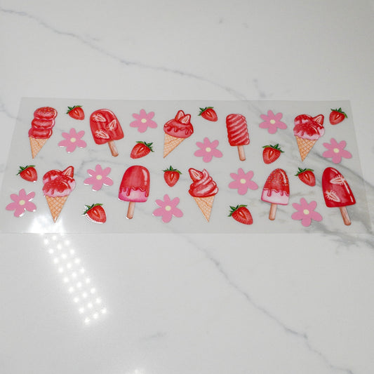 Summer ICECREAM STRAWBERRY  UVDTF 16OZ cup Wraps (Copy)