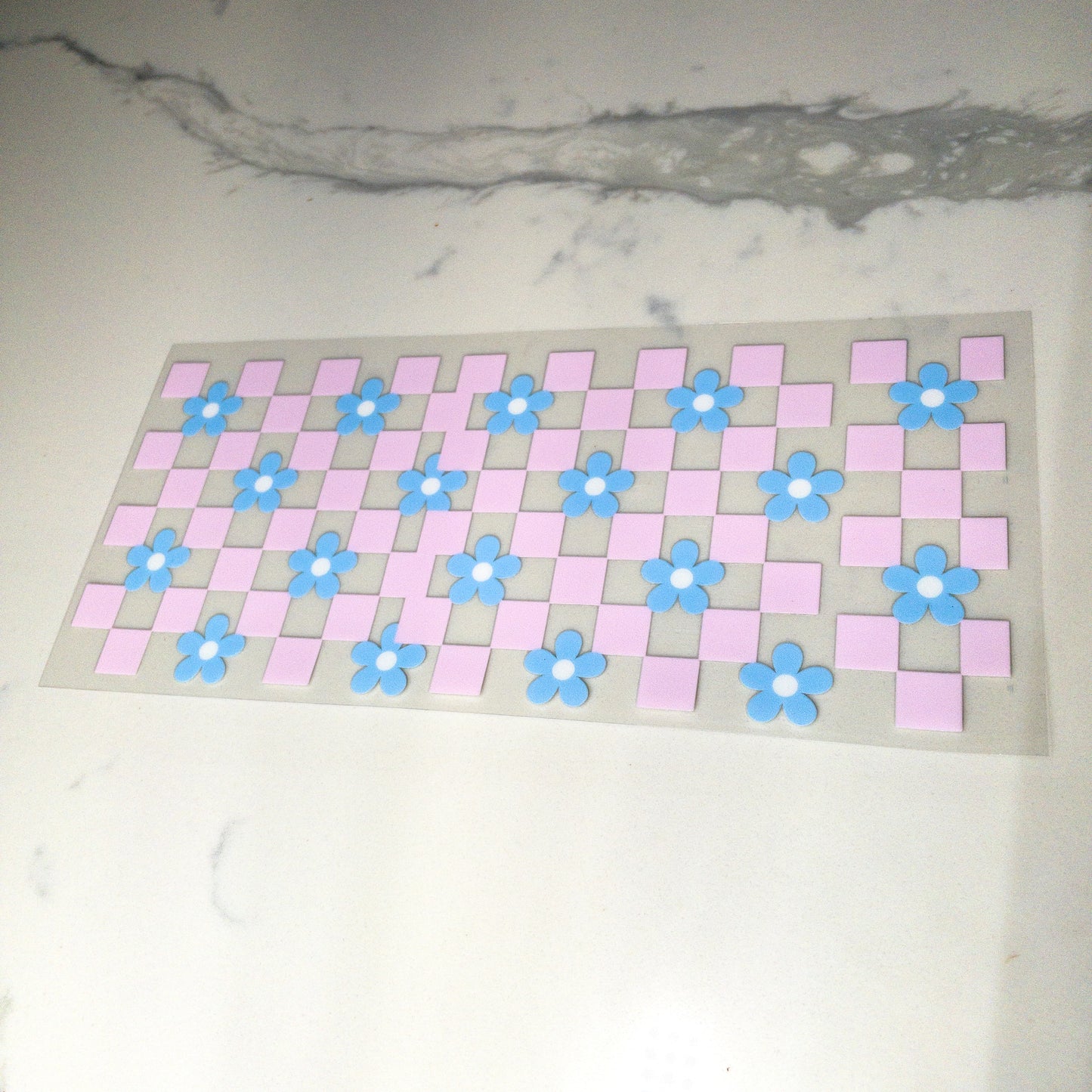 FLORALPINK BLUE CHECKERED UVDTF WRAPS FOR CUPS