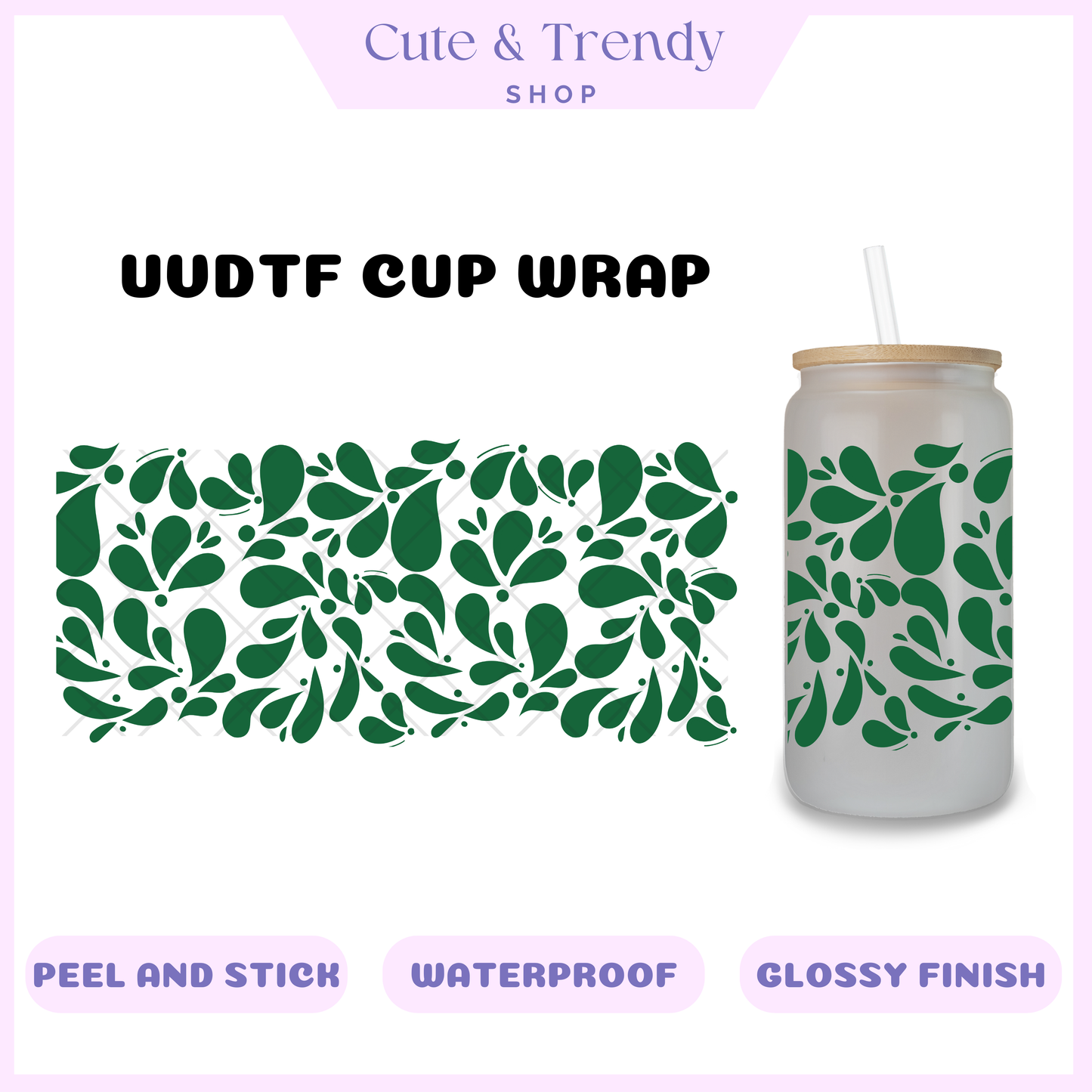 GREEN Talavera UVDTF for 16oz Cups Double Sided