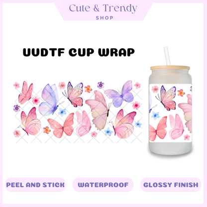 Pink Purple Butterfly UVDTF Cup Wrap