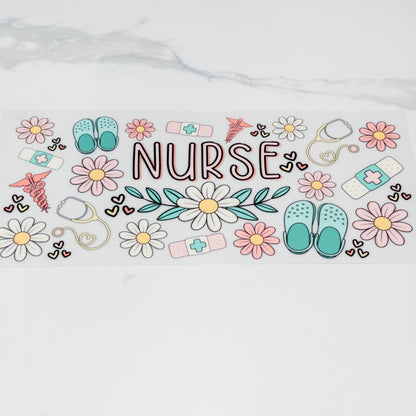 UVDTF Nurse daisies cup wrap, permanent, waterproof, easy to apply