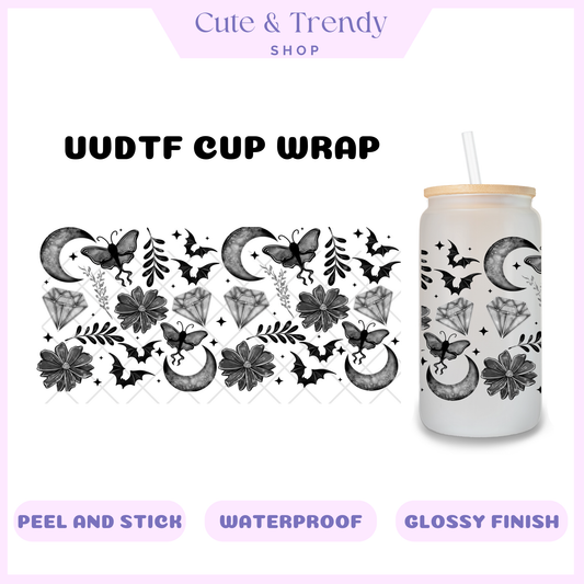 UVDTF black butterfly floral  medical wrap  to personalize cups, permanent, waterproof, easy to apply